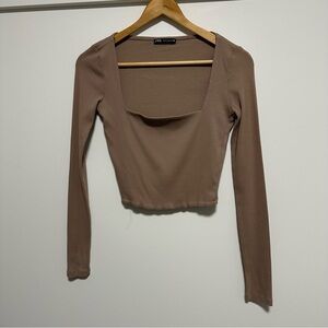 Zara Taupe Long Sleeve Women's Top